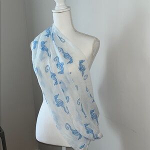 Blue Seahorse Print Scarf